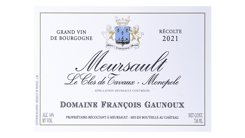 François Gaunoux  Meursault Le Clos de Tavaux MONOPOLE